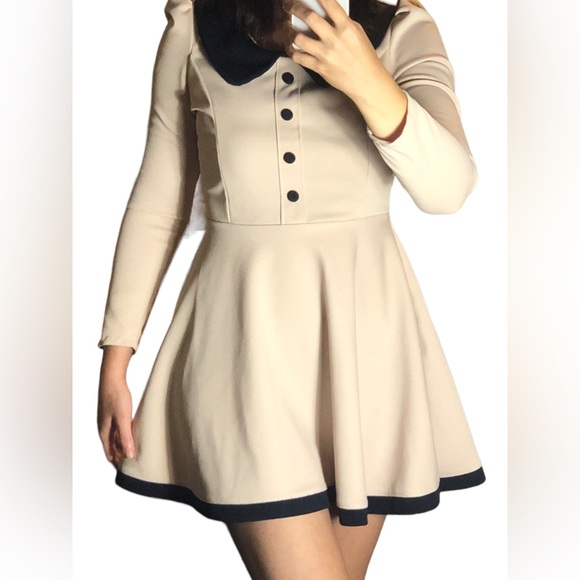 59th Street CUTE MINI CONTRAST COLLAR LONG SLEEVE SKATER DRESS - Picture 3 of 7